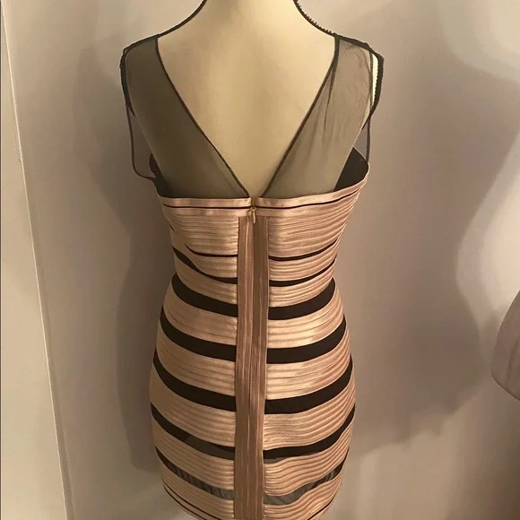 BCBGMAXAZRIA gold and black mesh size 6 dress - Picture 5 of 9